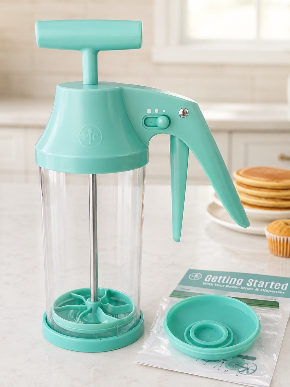 Pampered Chef Batter Mixer & Dispenser Teal 4-Cup NWOT